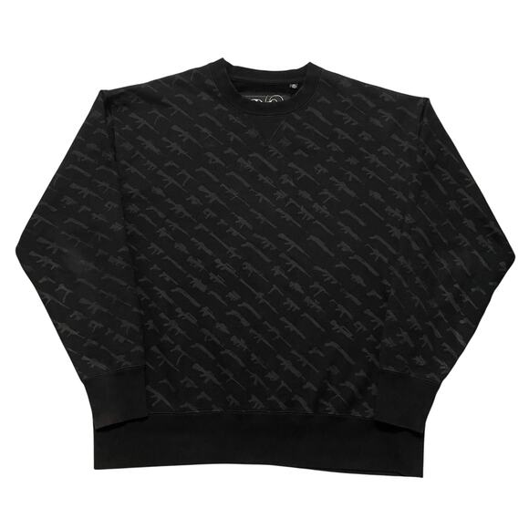 RARE VTG Y2K 00s Rogue Status Black AOP Graphic Gun Show Pullover Sweater XL - Picture 1 of 3